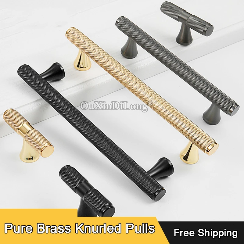 Elegante 4 Uds. Tiradores moleteados de latón macizo para muebles, tiradores para cajones, armario, cocina, tocador, TV, bolígrafos