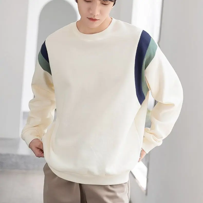

Мужская повседневная толстовка с цветными блоками, весенне-осенняя новая тяжелая футболка с длинными рукавами, мужской топ с круглым вырезом JJ165