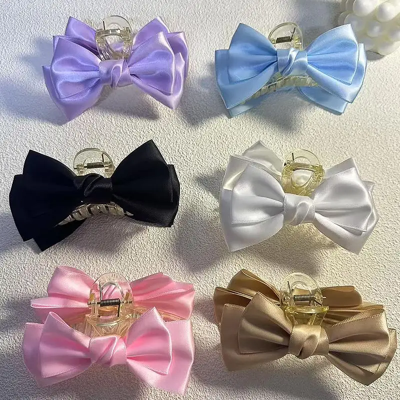

Double-Layer Satin Bow Hair Clip Sweet And Cute Temperament Shark Clip Fashionable Girls Hair Accessories