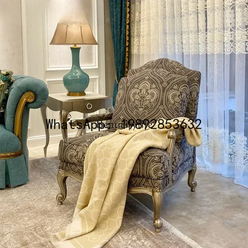 

Light Luxury All Solid Wood Villa Champagne Living Room Sofa Wingback Chair