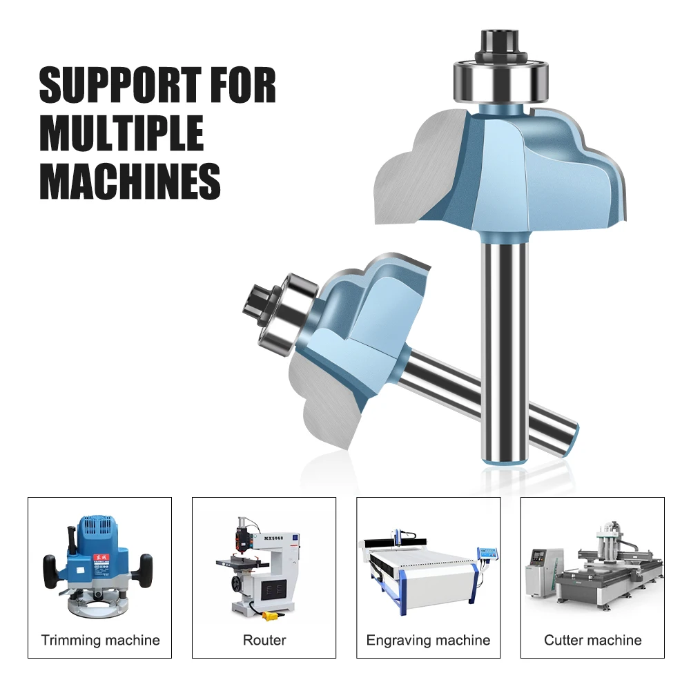 8mm 1/4in Shank Moulding Bit With Bearing Carbide Router Bit Door Handrail Line Tenon Cutter Woodworking Tools