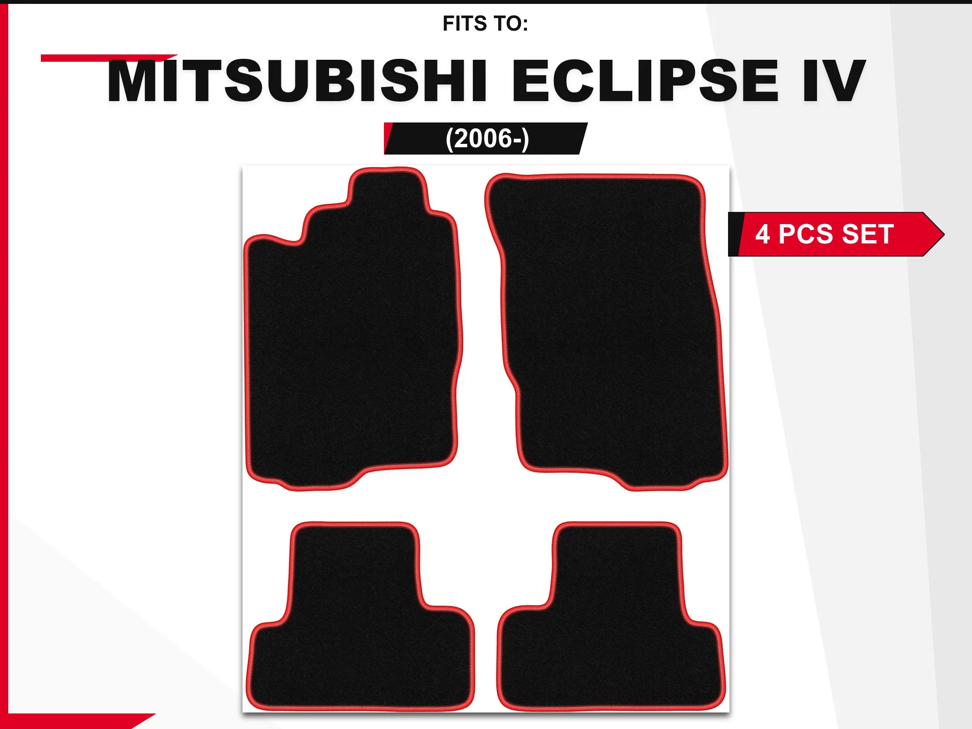 Velourstapijten voor: Mitsubishi Eclipse IV 2006-Coupe Zwart en rood bijpassende set autovloerbedekkingen