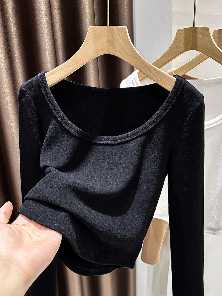 

Ele Bla European Sle ort Sve Women's Base irt round Ne Inner Wear T-irt Spring Autumn New Arrival