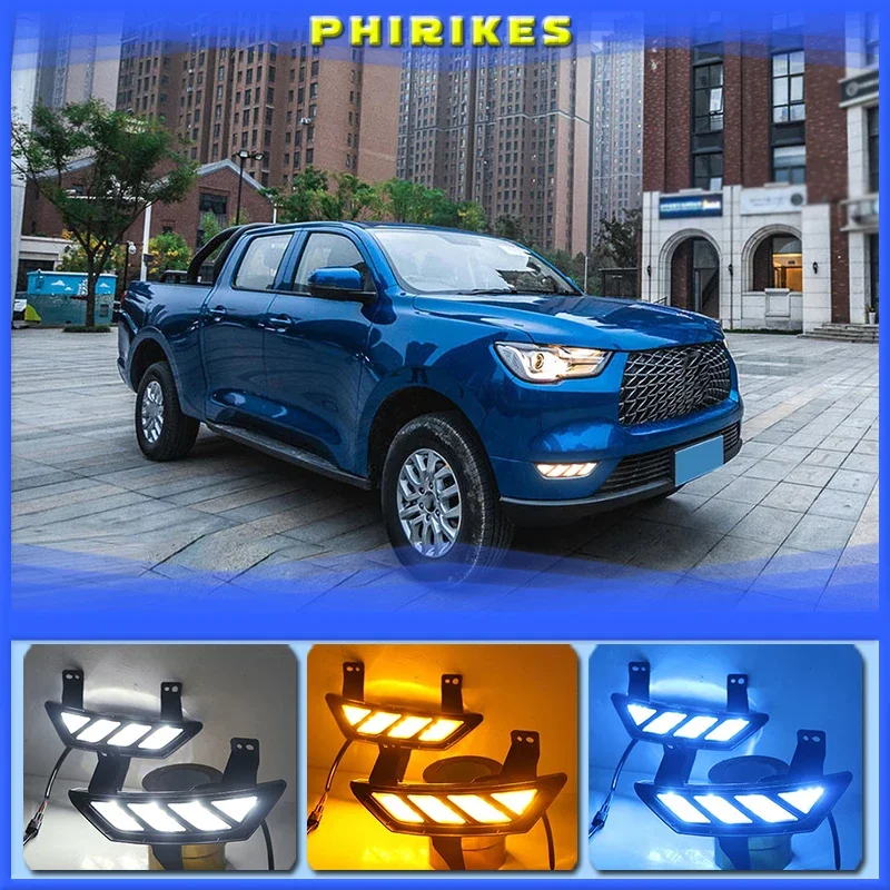 

1 Pair Car LED Daytime Running Lights with Turn Signal Yellow Style 12V DRL For Great Wall POWER PEAK PERFECT 2019 2020