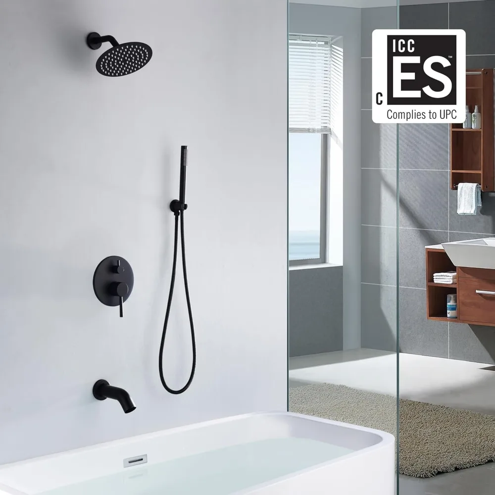 نظام دش مطري أسود غير لامع مع صنبور حوض شلال ورأس دش مطري 8 بوصة #2