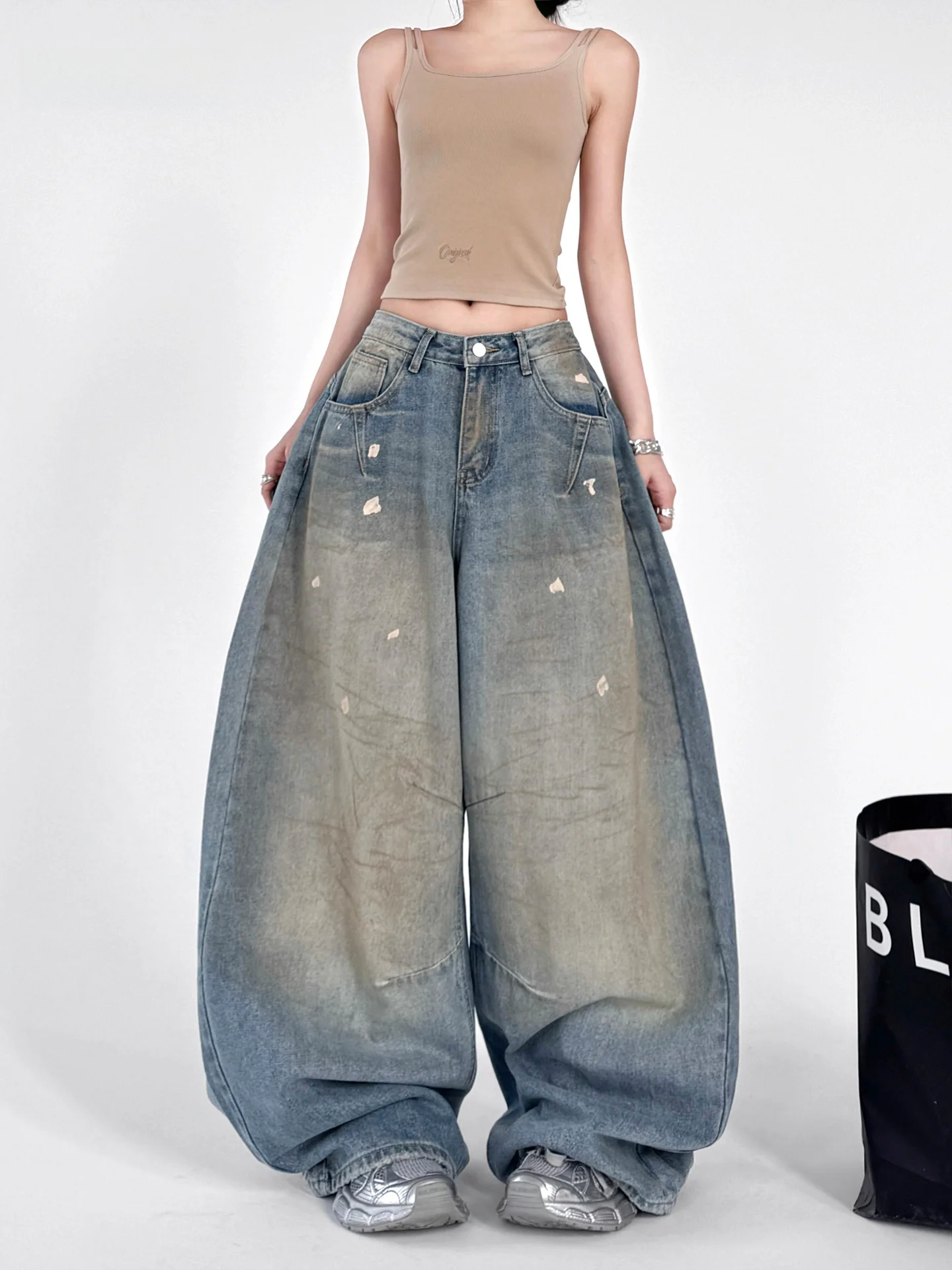

Waed Vintage Women's Jeans Loose Wide Leg Floor-Length High-End Feel Street Sle Trend Spring Autumn Faion New Arrival