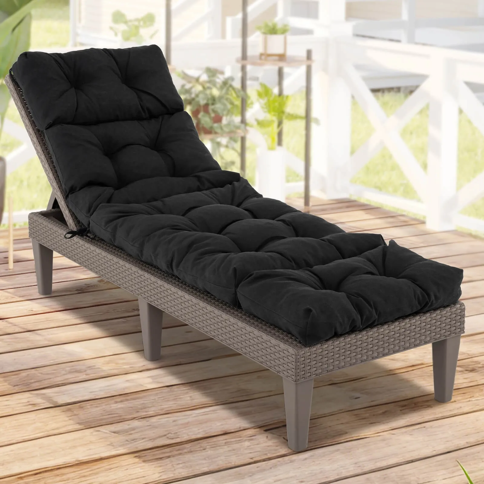 

73" Lounge Chaise Cushion Padded Recliner Cushion Indoor Outdoor Black
