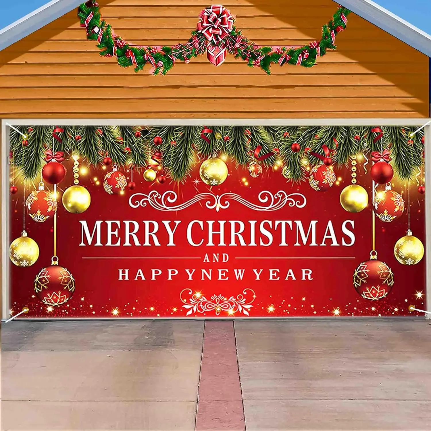 Garage Door Banner, Large Merry Christmas Garage Door Decoration, Door Cover Hanging Banners for Room Window Outdoor Indoor