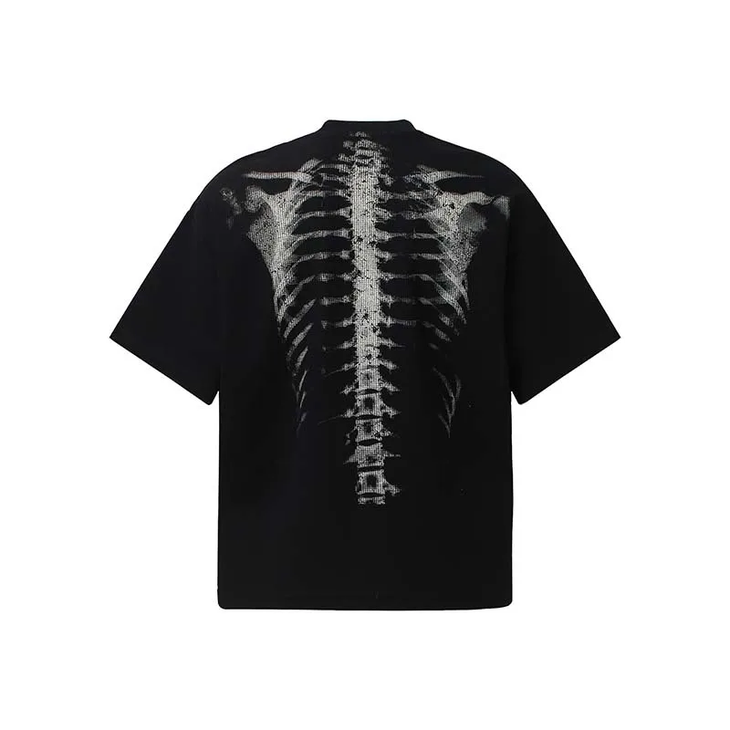 Men's Fashion High Street Skeleton T Shirt Streetwear Summer Tees Vibe Style Y2K Short Sleeve Tops Skull Printed Tshirt