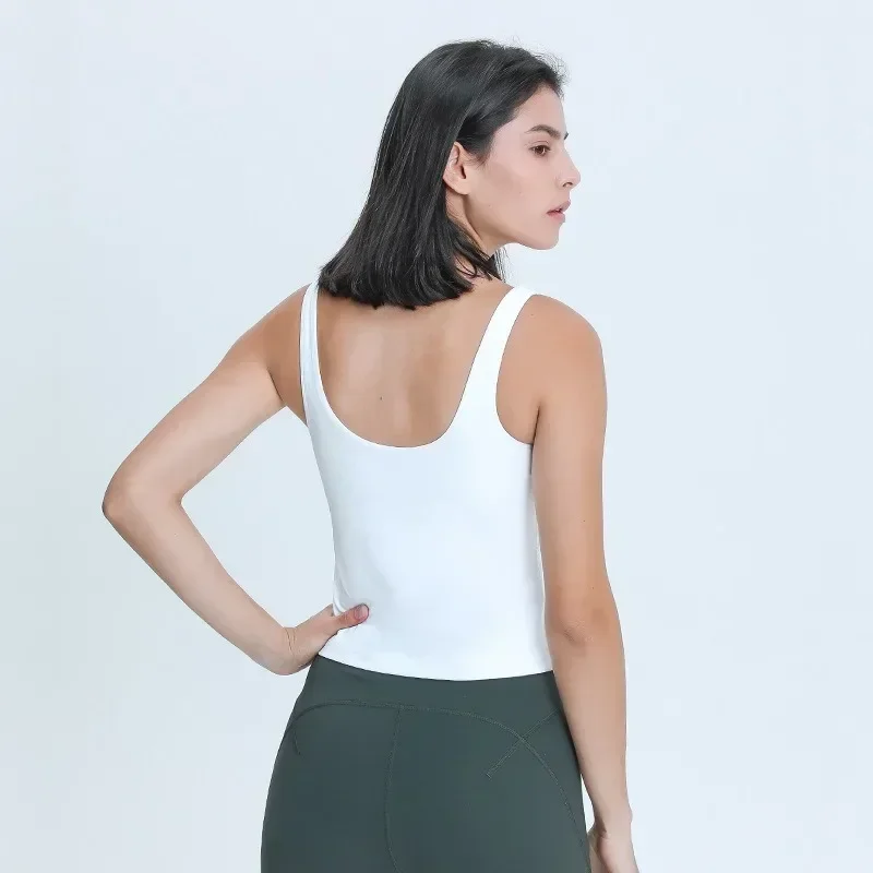 Lemon-Chaleco deportivo acolchado para mujer, Top sin mangas de longitud larga con cuello en V, espalda en forma de U, elástico, para entrenamiento, gimnasio, Yoga