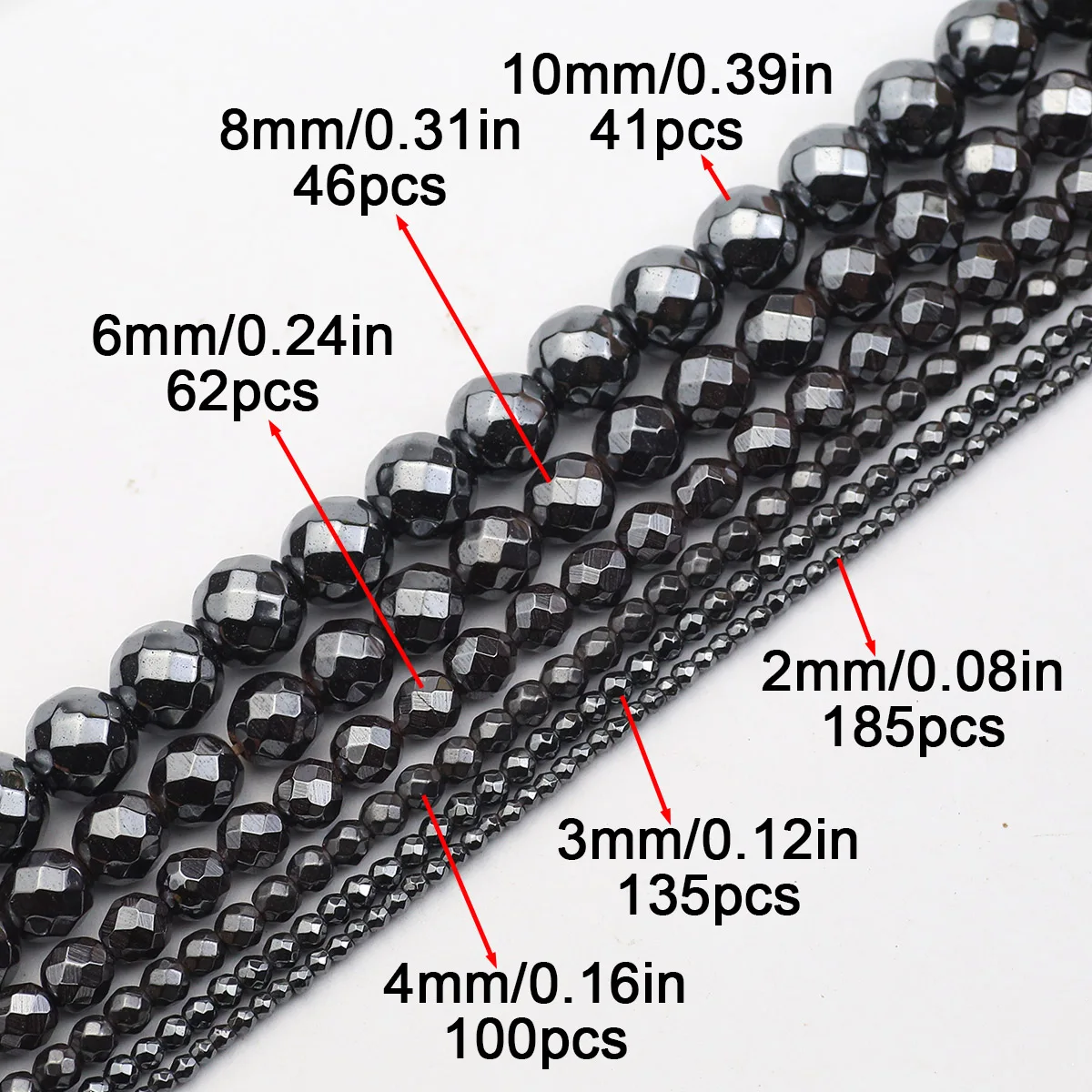 2–10mm Black Gallstone Round Cut Natural Color—Includes Free Crystal Thread DIY Jewelry Making Bracelets Necklaces Accessories