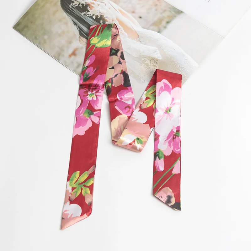 16 Farben bedruckter Blumenschal für Damen – schmales, glattes Band als Stirnband, Halstuch, Taschenband, Haargummi, Gürtel und Accessoires – Detail 17