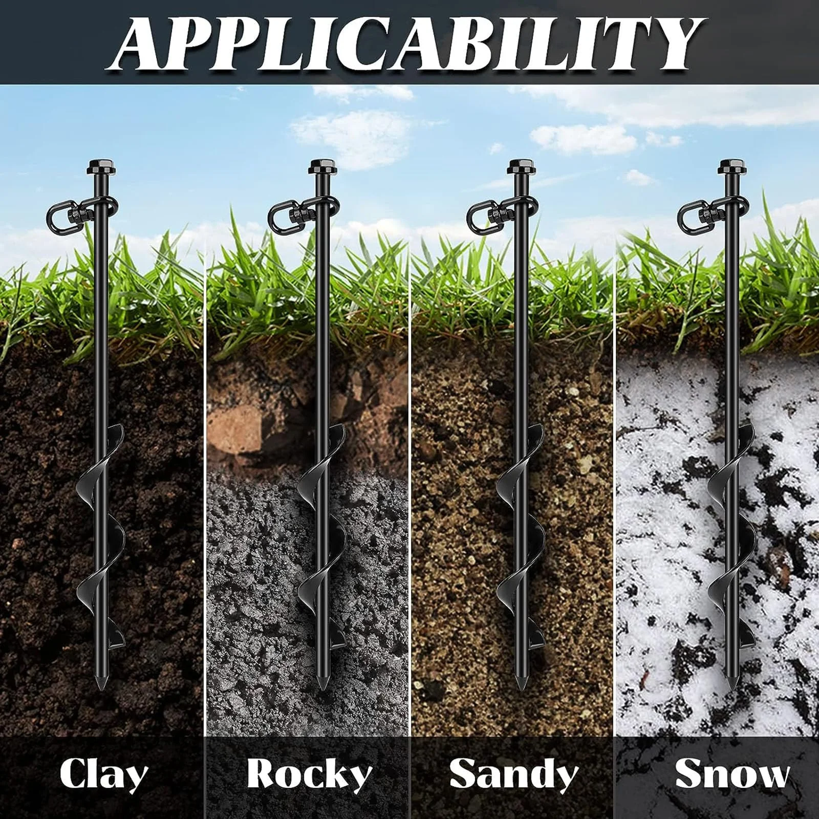 4-Pack 40cm Screwing Ground Anchor for Trampoline with Swing Adapter And Cross Handle Steel Swing Set Anchor view 6