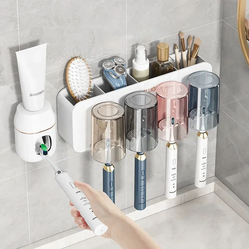 Wall-mounted Toothbrush Holder No-drilling Needed Electric Household Suit Bathroom Storage Rack For Toothbrushes Toiletries