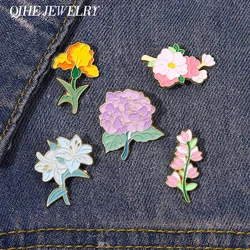 Colorful Flower Enamel Pin Plant Lily Peach Blossom Brooch Lapel Backpack Hat Sweater Custom Accessories Jewelry Gift Friends
