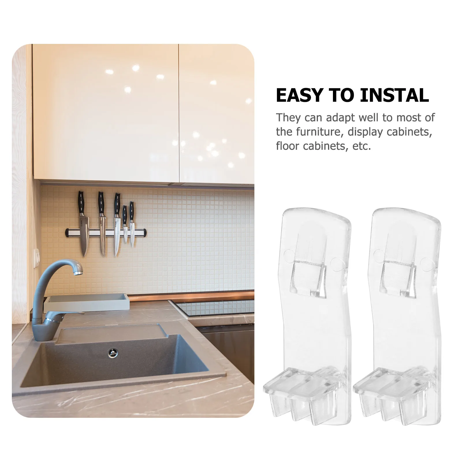 

25pcs Long Support Shelf Pegs 51x17.5x22mm Transparent Locking Shelf Pegs Plastic Cabinet Clips for Kitchen Storage