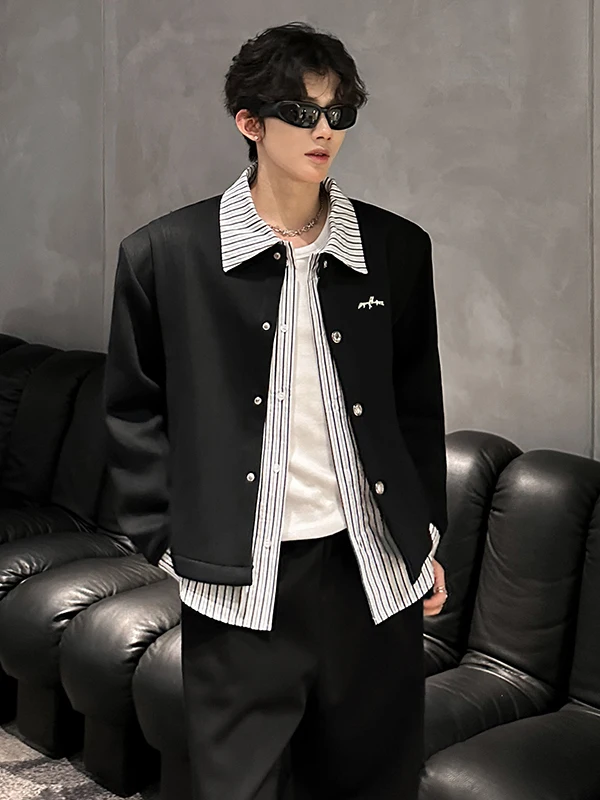 

Мужская куртка TANGZ Studio с эффектом двухслойности, в полоску, с высоким воротником, в корейском стиле, весна-осень