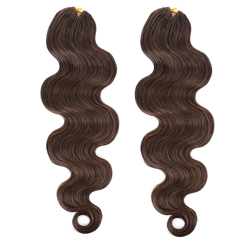 Body Wave Feather Gehaakte haarverlenging Echt haar Knooploos Voorgescheiden gehaakte extensions van echt haar Donkerbruine kleur # 27