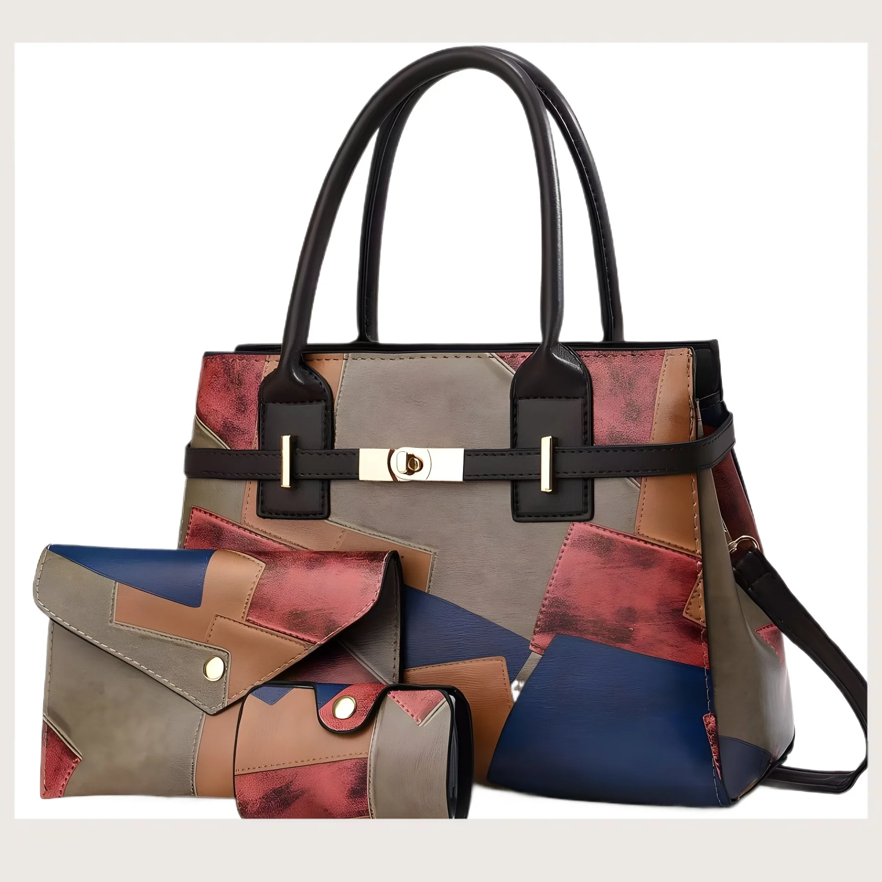 

Women 3-Piece Patchwork Tote Bag Set Large Capacity Mother-Daughter Shoulder Crossbody Handbag Commuter Bag