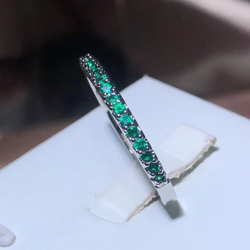 New Fashion 925 Stamp Slim Women's Ring Green Full of Small Diamand Cubic Zirconia Stone Wedding Engagement Trendy Jewelry