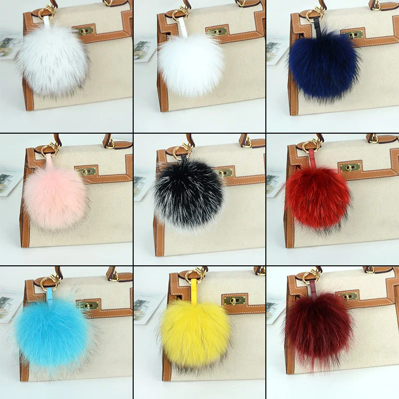 15cm Large Soft Real Raccoon Fur Ball Key Chains Fluffy Pompom Keychain Keyring Car Bag Accessory