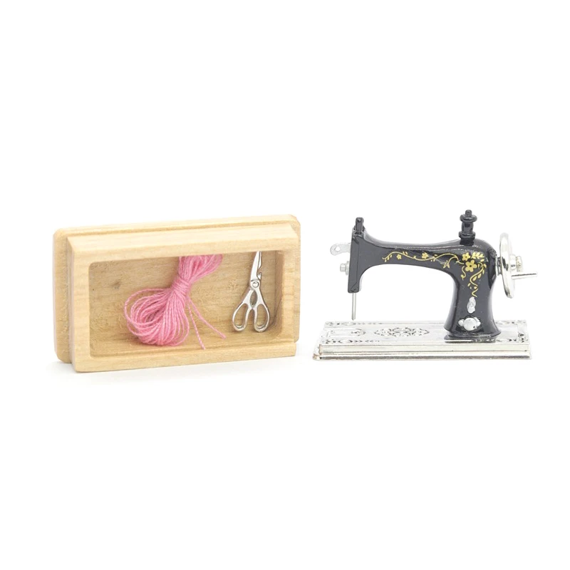 Doll House Mini Accessories Vintage Open Box Sewing Machine Model Shot Scene Props