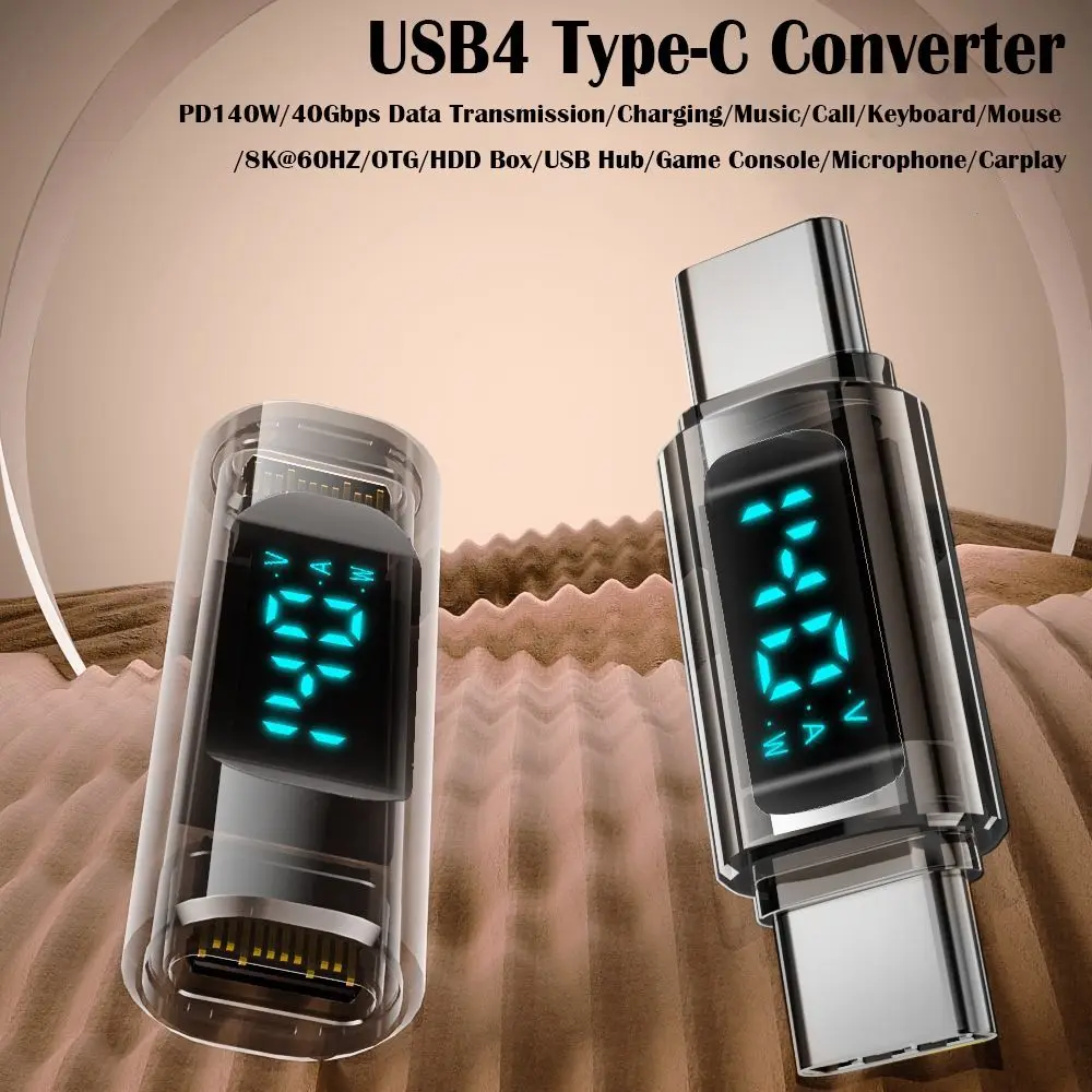 USB 4 Type-C Adapter Digital Display Power Meter Tester PD 140W Type C Converter Full Function 8K 60HZ 40Gbps USB C Extension