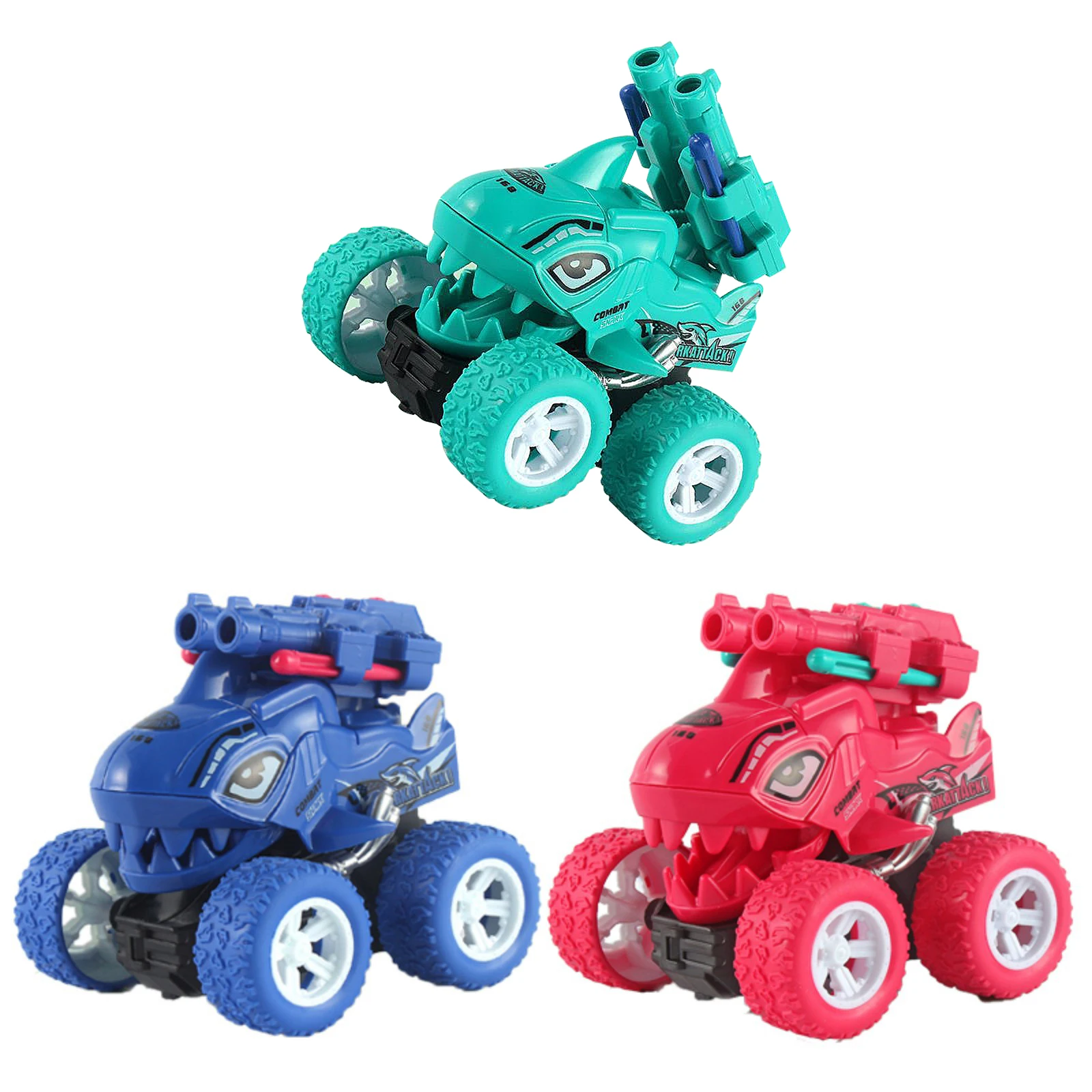 3Pcs Vehicle Friction Powered Car Toys for Toddlers Monstrous Truck Shark Play Pull Back Kids Toy Cars Set 1-6 Years Boys Girls