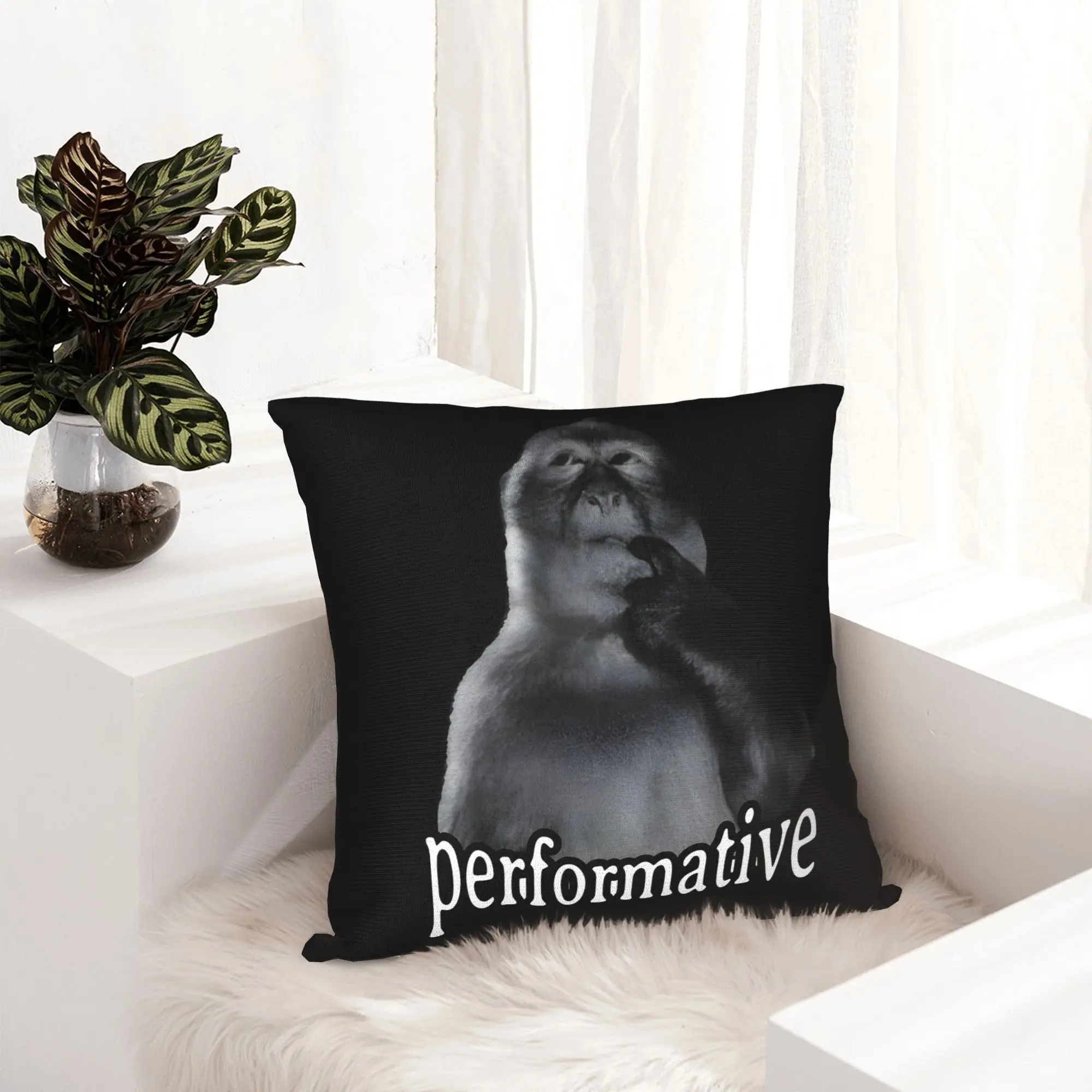 Performative Monkey Thinking Pillowcase Printing Fabric Cushion Cover Decor  Pillow Case Cover Home Square 45X45cm