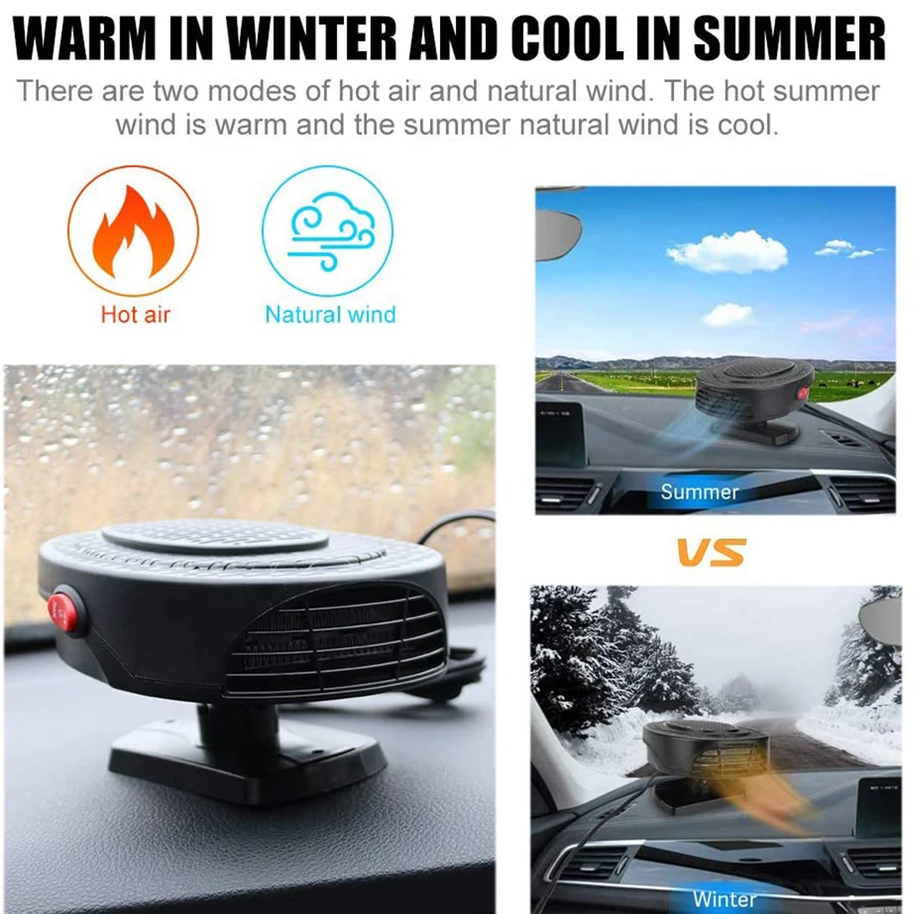 12V Car Heater Electric Two Gear Adjustment Fast Heating Air Outlet Cooling Defroster Flat Bottom Stable Car Warmer for RV Truck