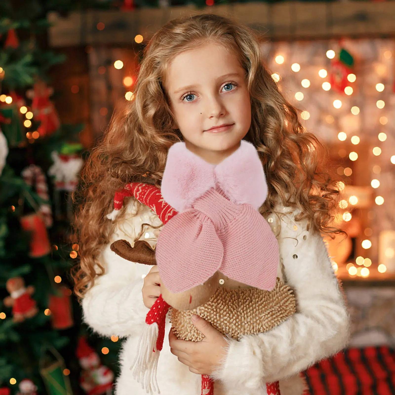 1Pcs Winter Kids Scarf for Girls Soft Warm Neck Scarf Fashionable Elegant Design All-Match Casual Wear Christmas Gift