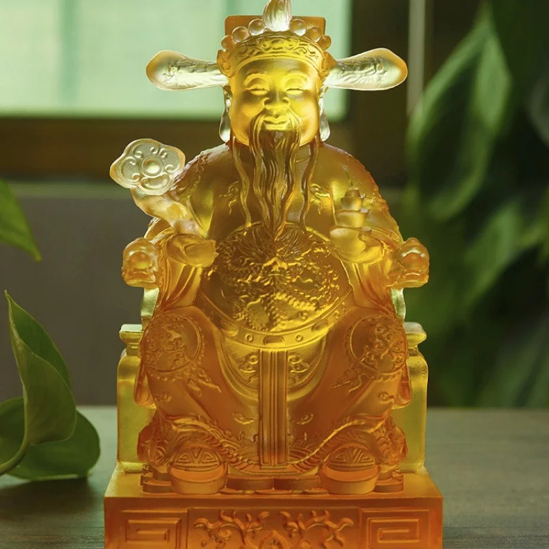 Zen Joy Glazed Wealth God Figurine Buddha Statue for Worship Home Living Room Store Decoration Housewarming Opening Gift