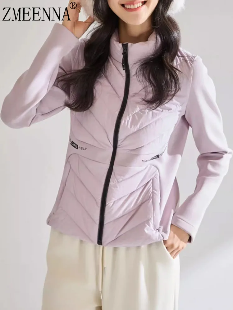 

ZMEENNA женская фиолетовая стеганая активная куртка с длинными рукавами и воротником-стойкой на молнии, верхняя одежда для тренировок, повседневный топ ZM4579