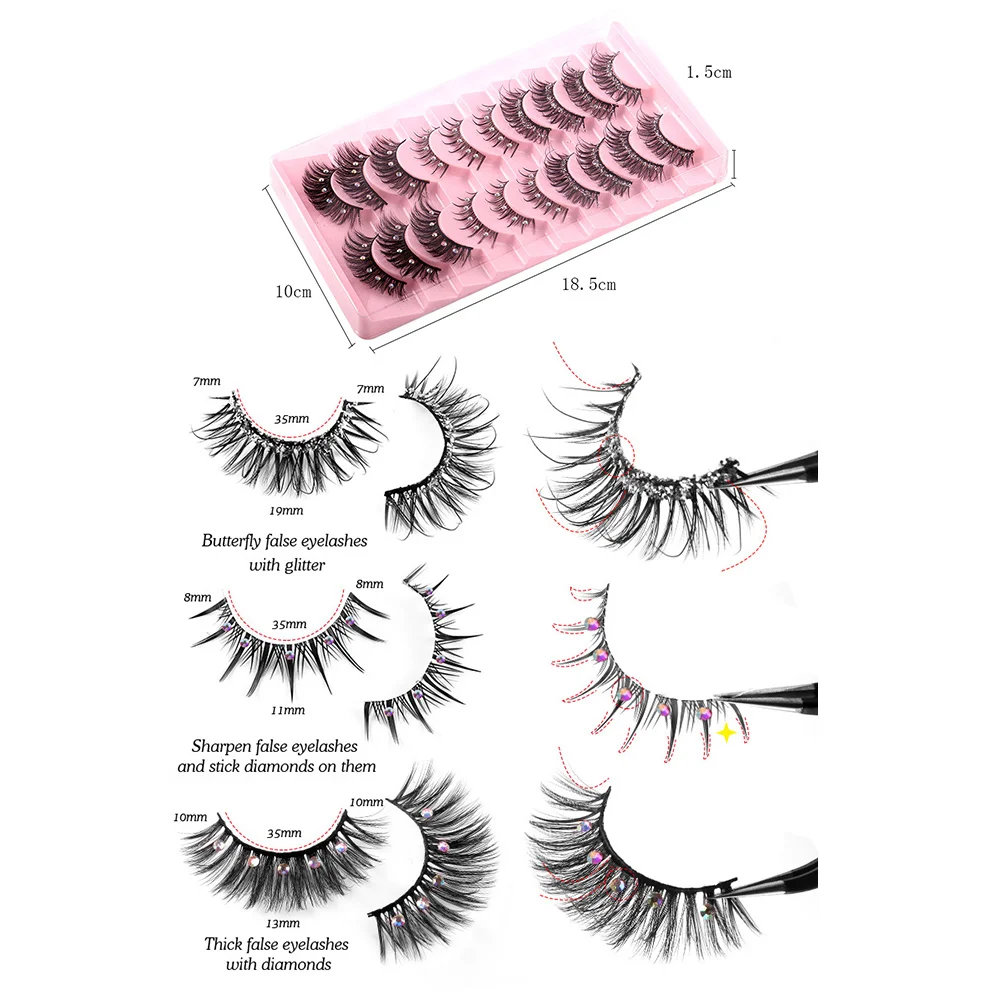 

Rhinestone False Eyelashes Glitter Lashes Light Non-Irritating Natural Look For Daily Party Festival Halloween Christmas