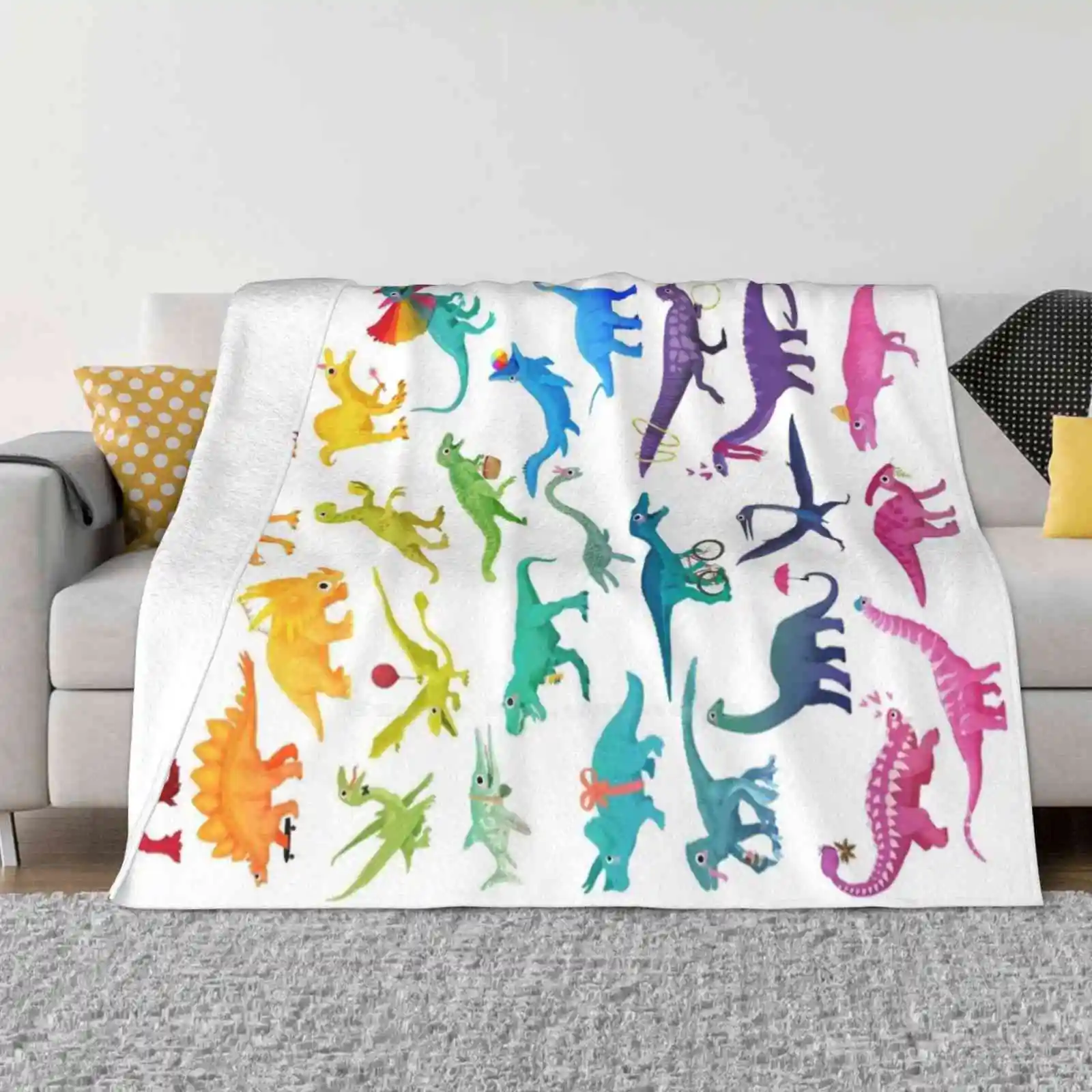 Rainbow Dinos Top Quality Comfortable Bed Sofa Soft Blanket Rainbow Pride Dinosaurs