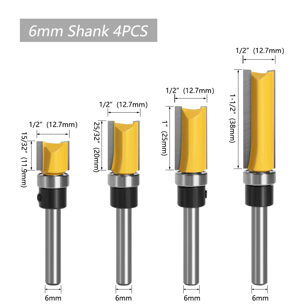 LAVIE 1/4 Zoll & 6mm Schaft Fräsbohrer mit Lager, 12,7mm Kugellager-Führungsgewindefräser-Set, TCT Holzfräswerkzeug – Detail 4
