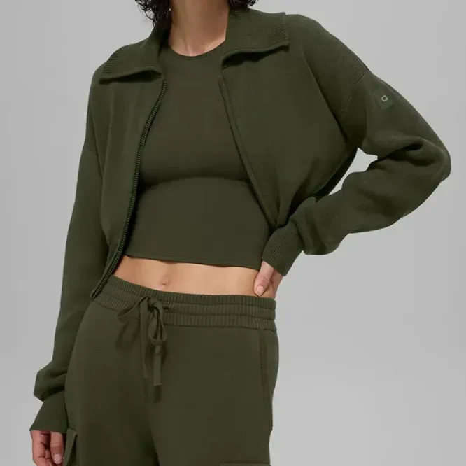 

Women's Yoga alonessity Jacket Sports Jacket Oversized Hooded Loose-Fit Short-Length Zipper Jacket Sports Top Sweatshirt