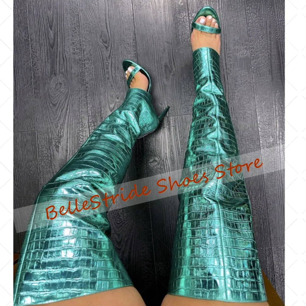 

Green Back Zipper Open Toe Sandals Boots Round Toe Women Shoes Stilettos High Heels Party Banquet Dating 2025 Zapatos Para Mujer