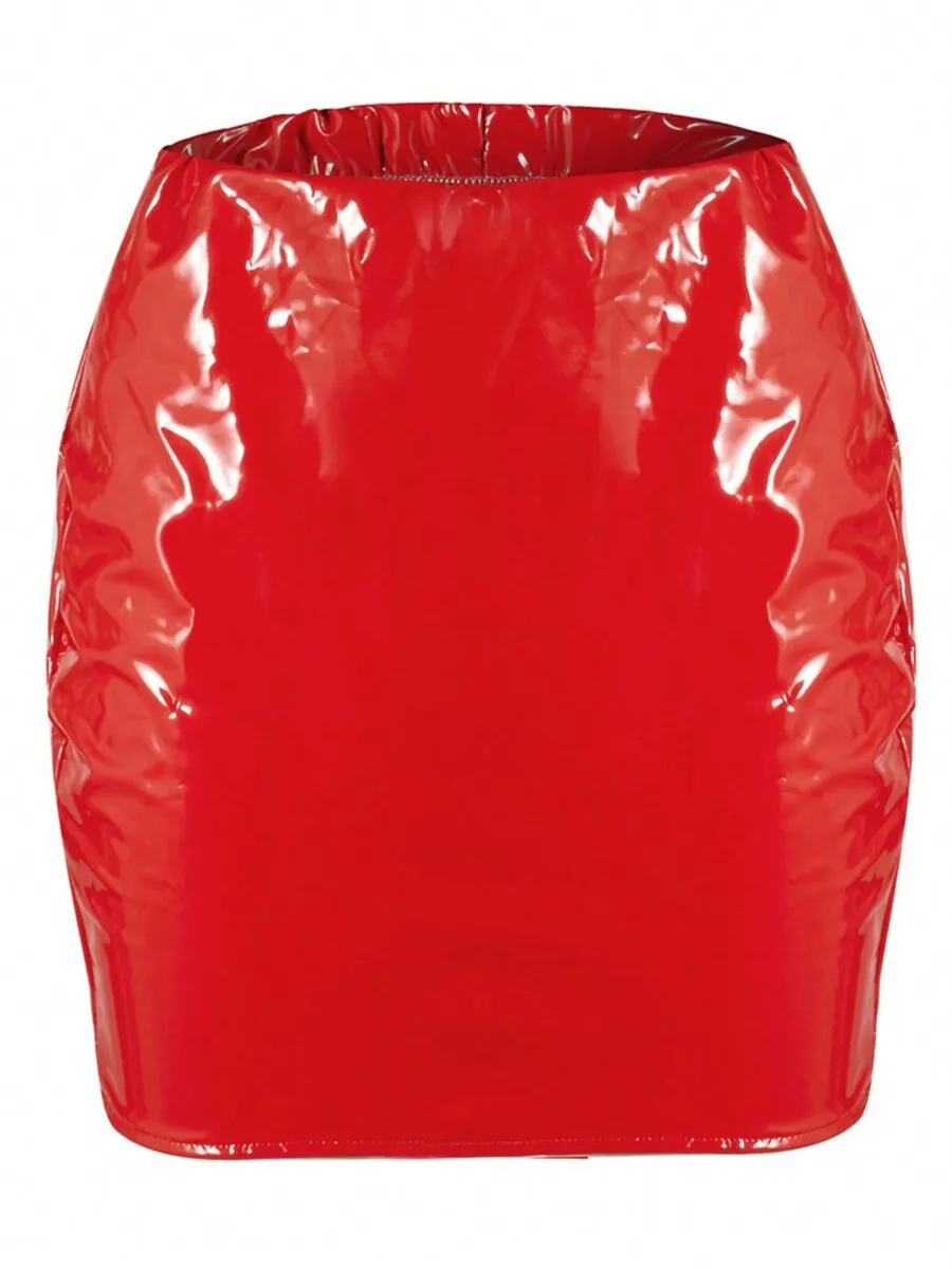 

Womens Red Faux Leather Bodycon Pencil Mini Skirt For Party Club Evening Wear