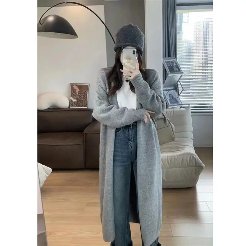 Solid Long Cardigan Women Winter Clothes Knitted Fluffy Long Sleeve Knitting Casual Sweater Coat Ladies Style Warm Vintage Q128