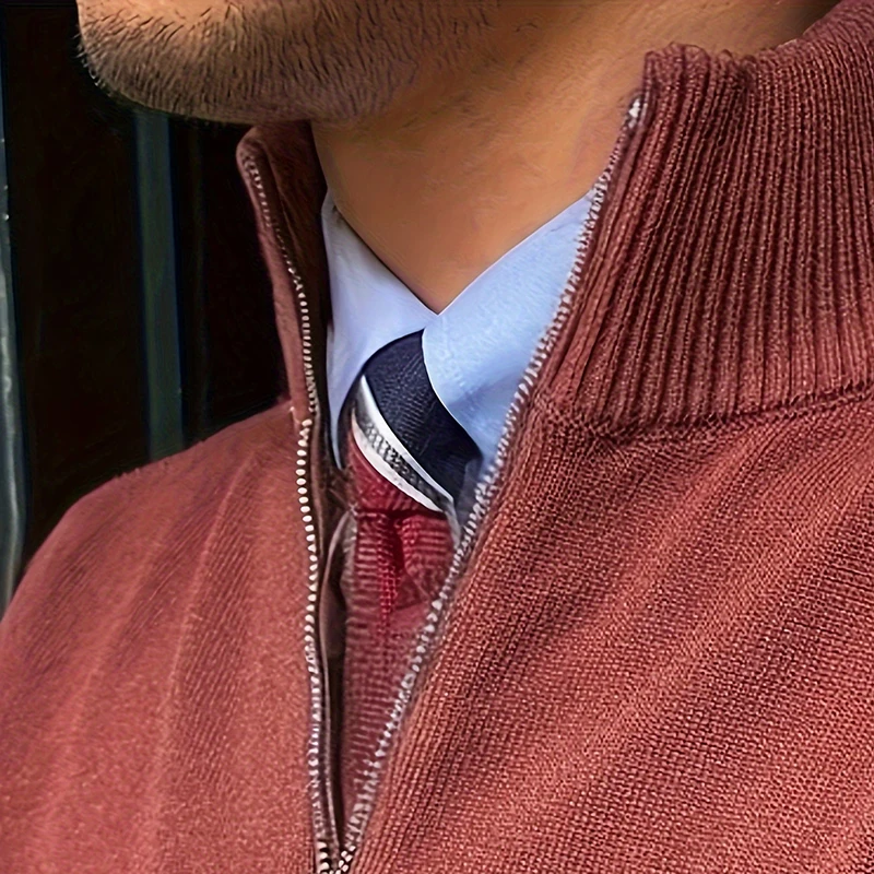 Frühling Herbst Herrenpullover mit Viertelreißverschluss Slim Fit Pullover Business Poloshirt Strick Halbrollkragen Pullover Strickwaren – Detail 13