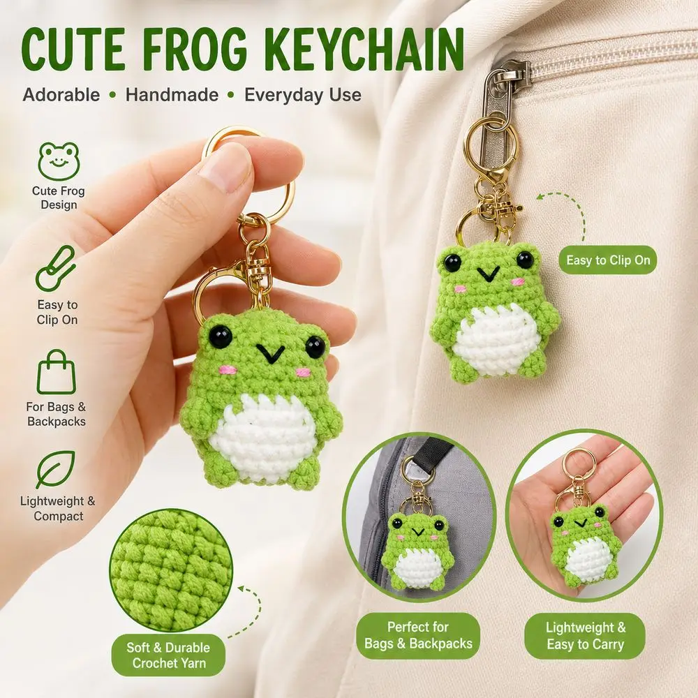 Gifts Yarn Crochet Frog Keychain Lobster Clasp Cute Frog Frog Keychain Crochet Texture Frog Bag Charm Key Organization