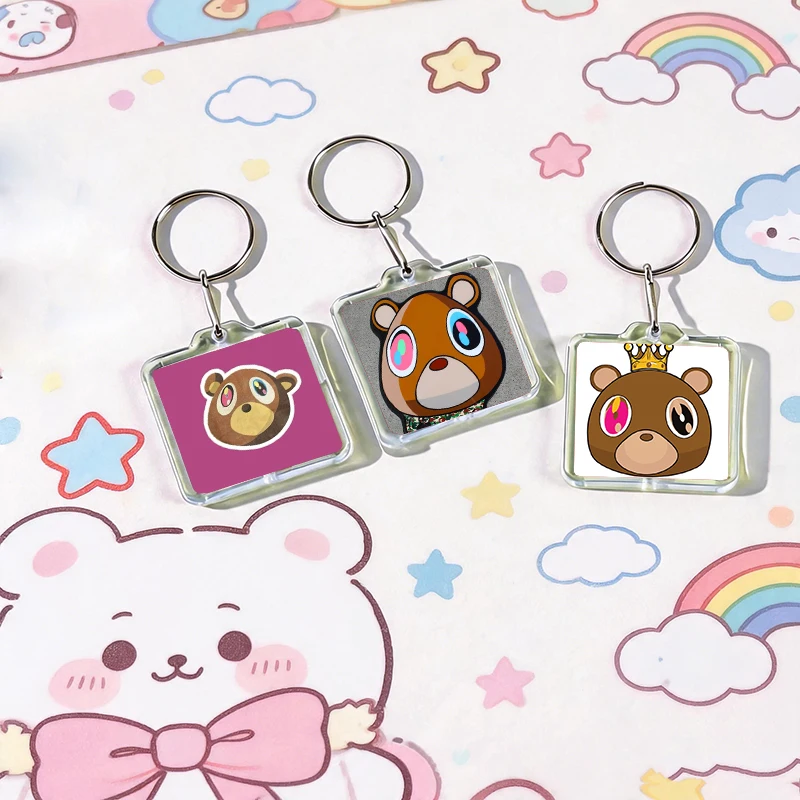 K-Kanye West Album D-Dropout Bear Creative Acrylic Keychain Handmade Hanging Ornaments for Clothes Backpack Decoration