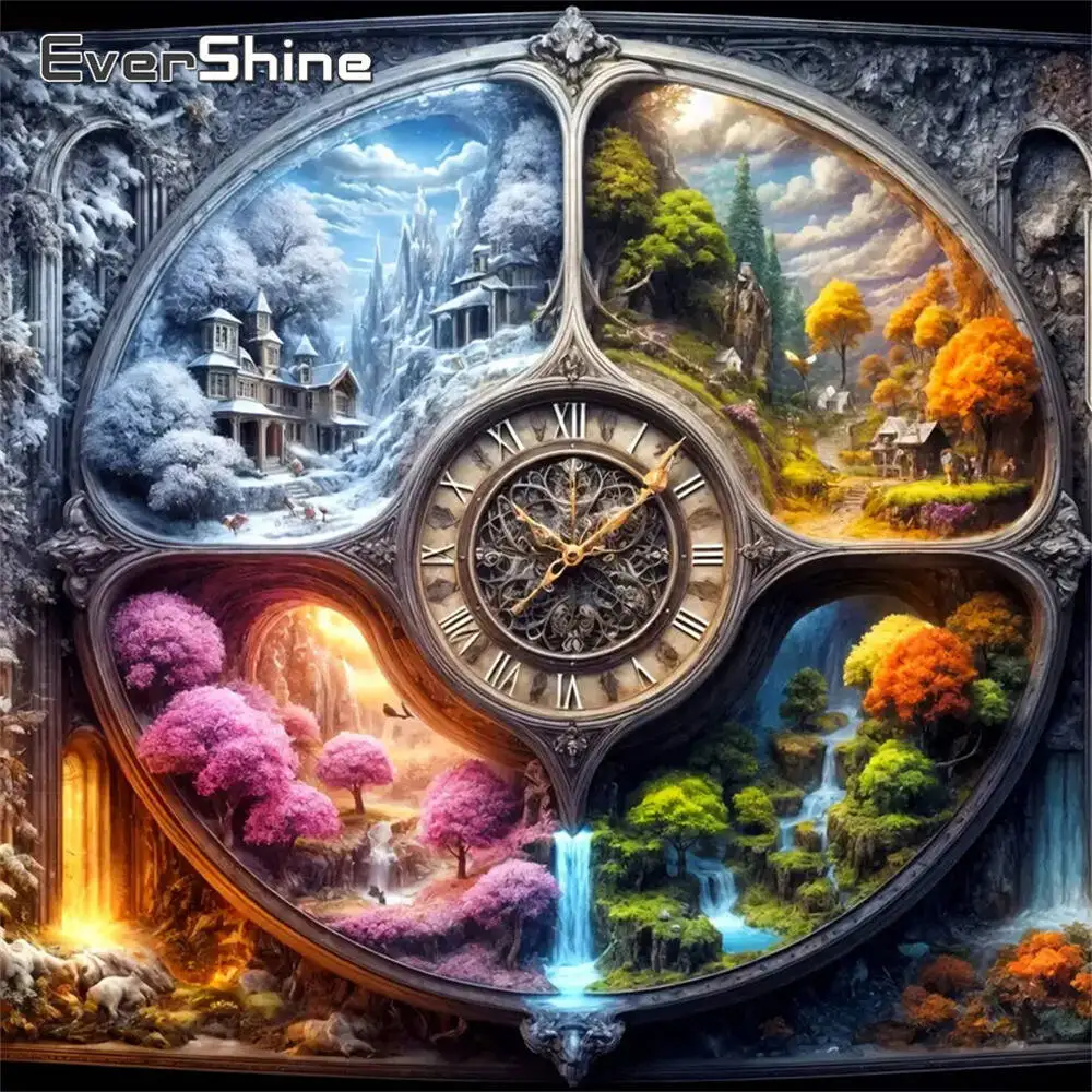 Evershine New Arrival Diamond Painting House Tree Full Square Round Mosaic Four Seasons Landscape DIY Embroidery Home Decor