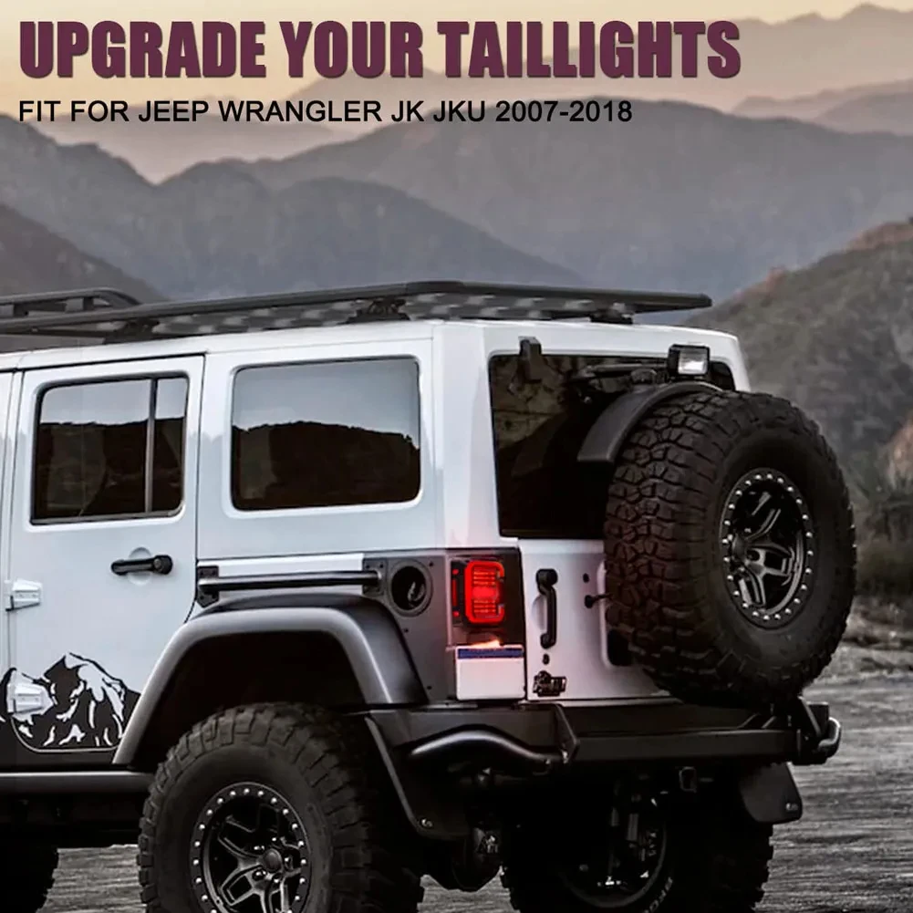 C Shaped Design LED Tail Lights w/Reverse Turn Signal Lamp DRL Tailight Compatible with Jeep Wrangler JK JKU 2007-2018