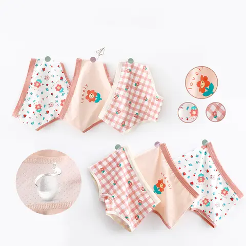 3 stks/partij Kids Slipje 7 Collecties kinderen Ondergoed Mooie Meisjes Slips Bloemen Raster Leuke Broek Baby Stippen Katoenen Onderbroek
