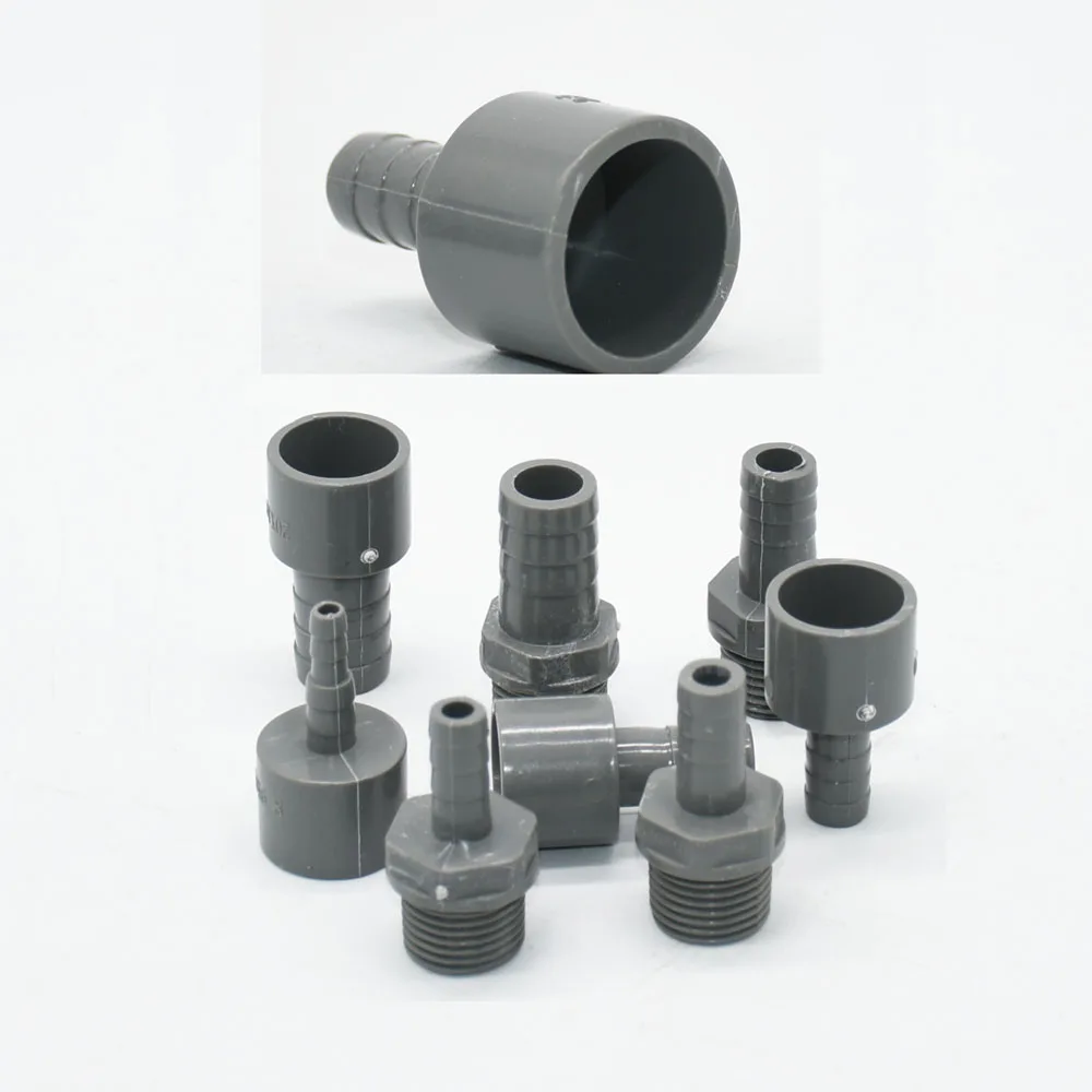 Grey 8/10/12/16mm PVC Hose Barb Connector 20mm 1/2 Thread Garden Hose Barb Fitting Farm Irrigation PE Pipe Joint