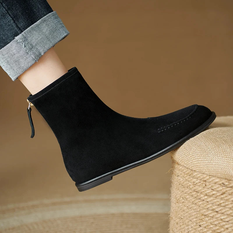 QUTAA Women's Suede Ankle Boots - Casual Winter Short Boot