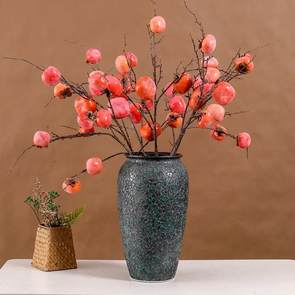 Retro Artificial Persimmon Fruit Branch Lifelike with Frost Fake Fruit Plastic Handmade Artificial Plant Branch New Year