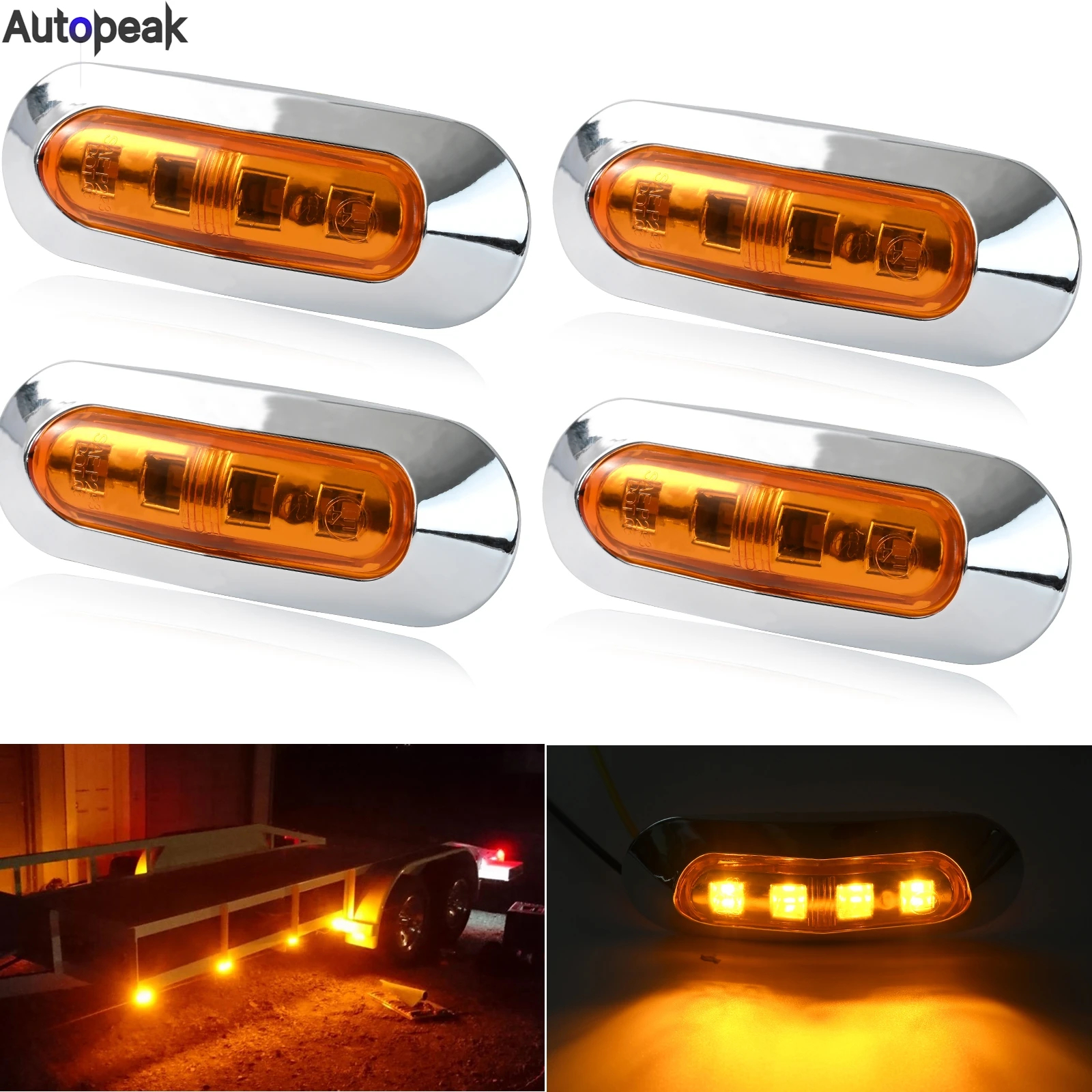 

4x 12-24V 4 LED Side Marker Indicator Lights Side Front Rear Tail Clearance Marker Light for Trailer Truck Boat Deck RV Camper